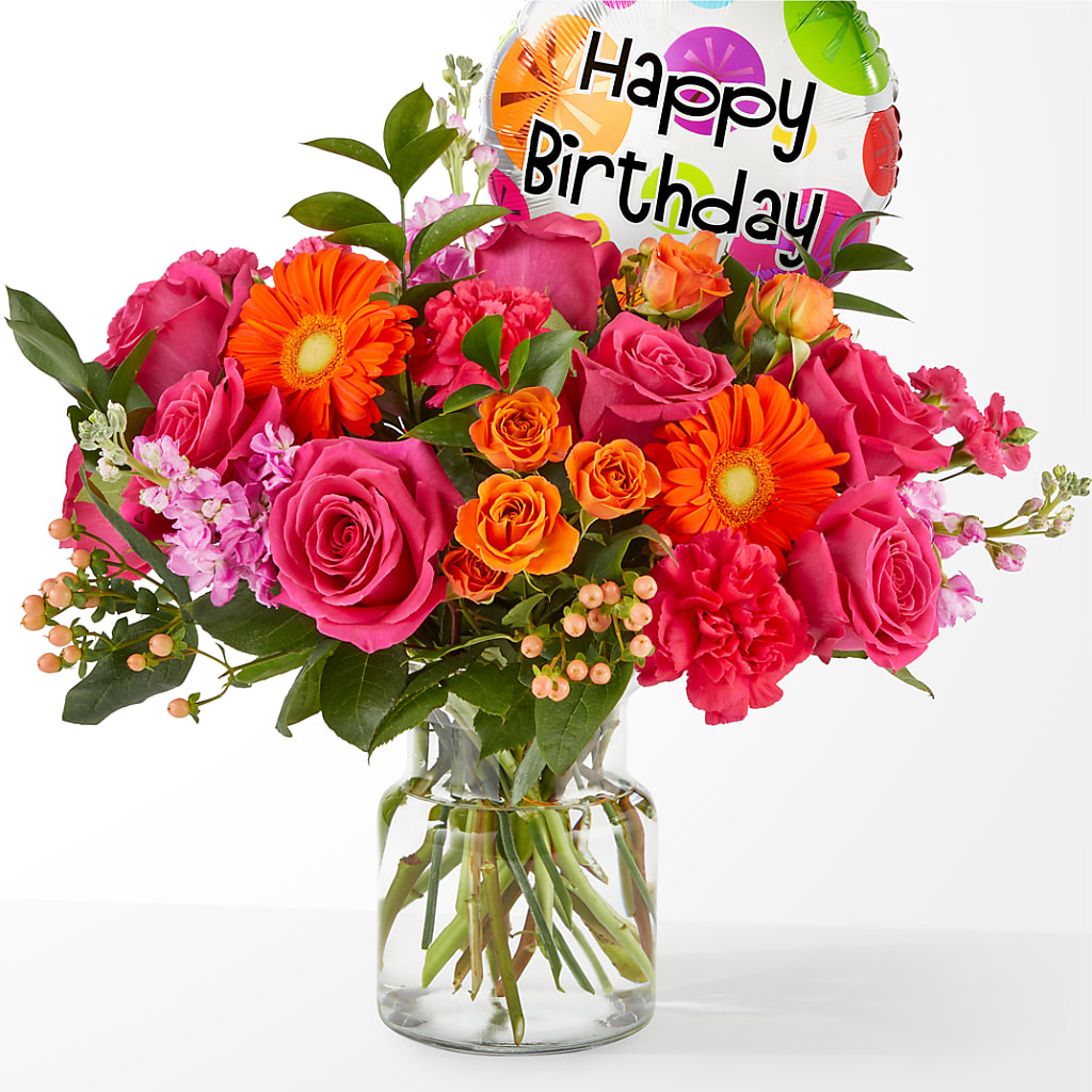 Fiesta Bouquet with Birthday Balloon – Eastland Heaven Sent Floral, Eastland TX