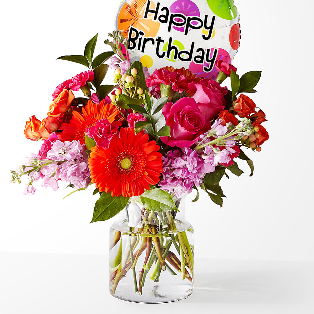 Fiesta Bouquet with Birthday Balloon – Eastland Heaven Sent Floral, Eastland TX