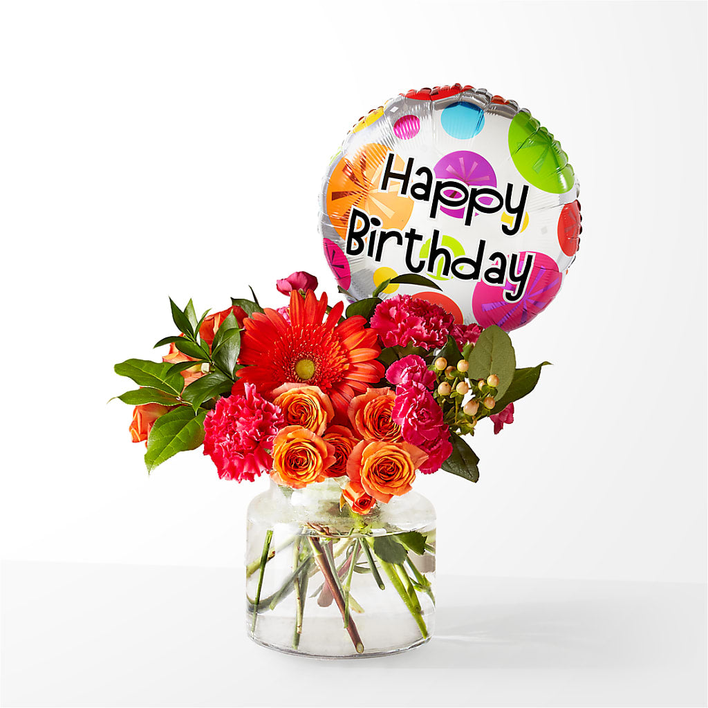 Fiesta Bouquet with Birthday Balloon – Eastland Heaven Sent Floral, Eastland TX