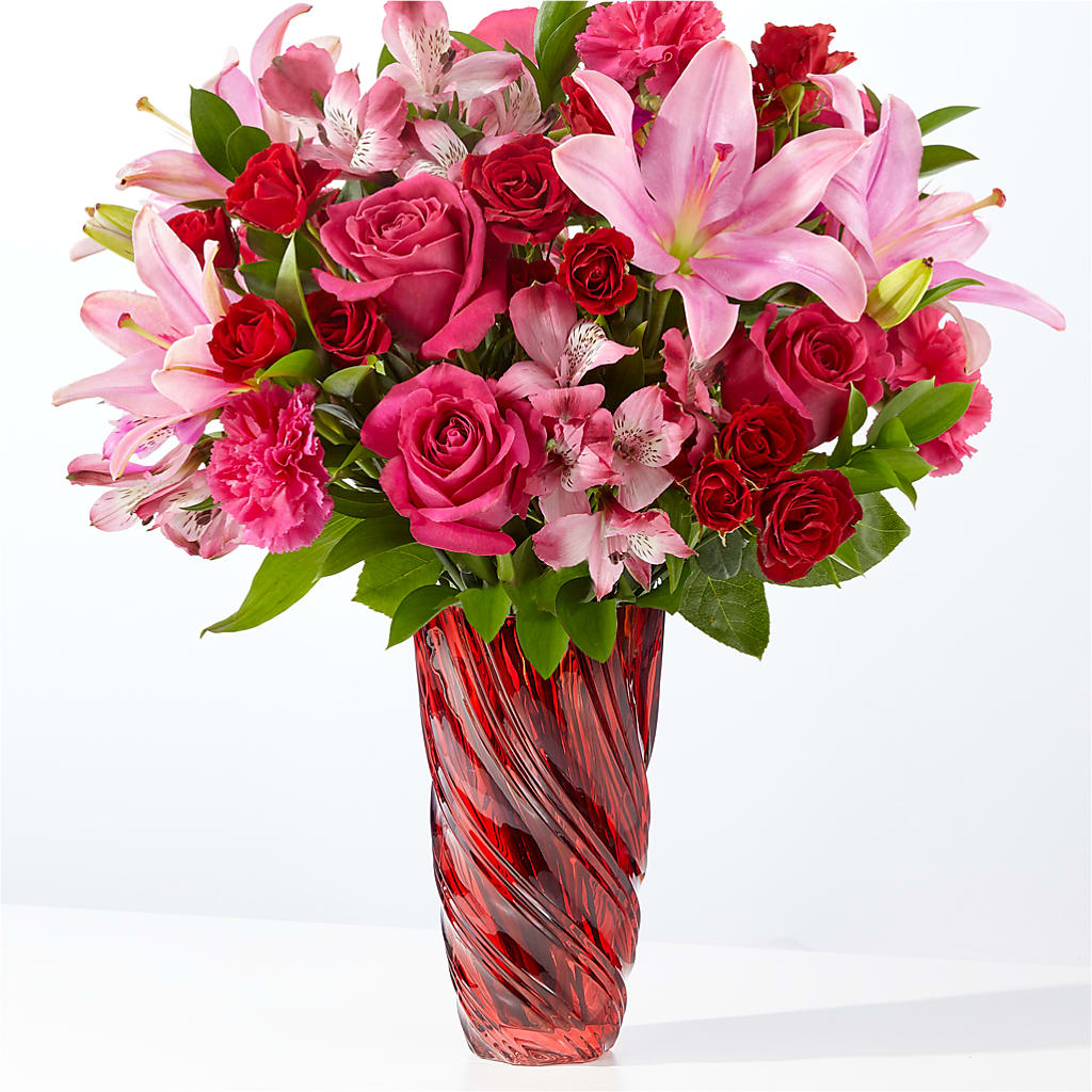 In Love Bouquet with Luxe Swirl Vase – Eastland Heaven Sent Floral, Eastland TX