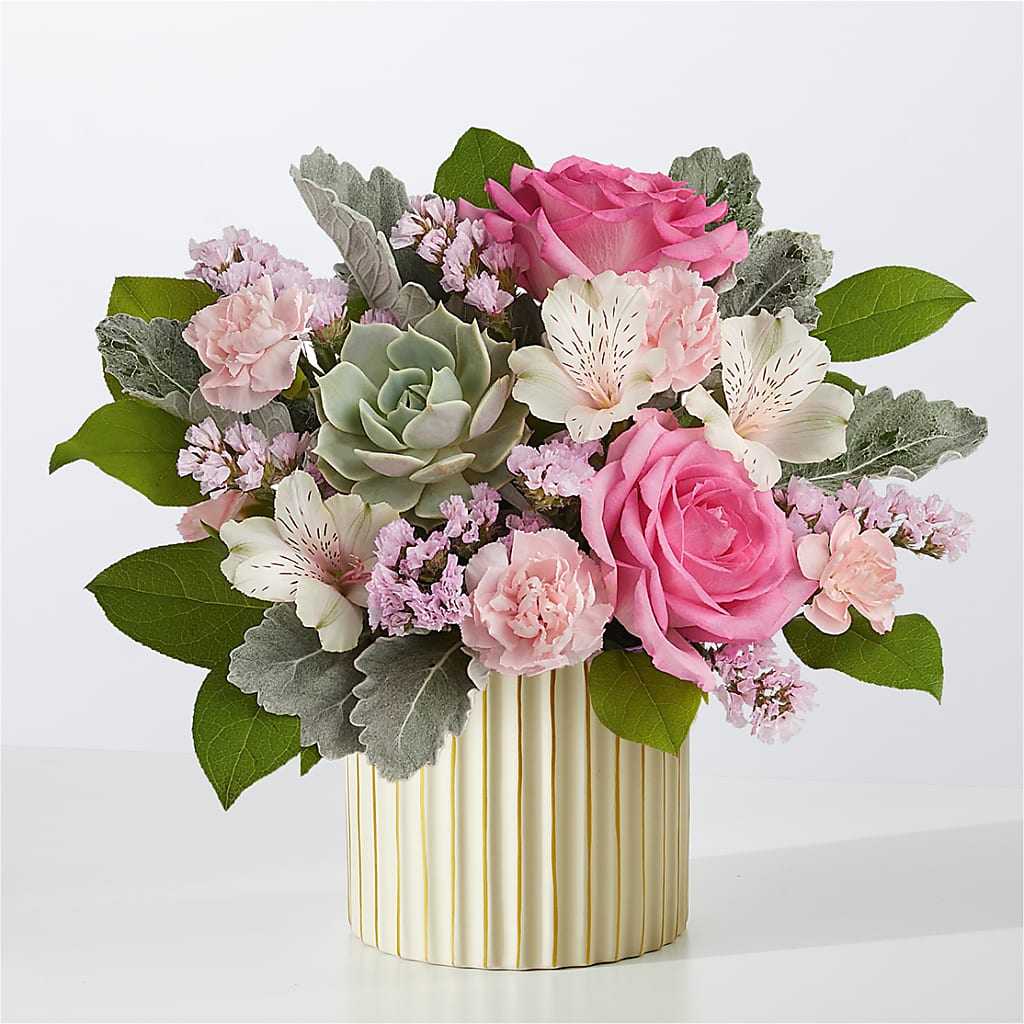 Dusty Rose Bouquet with Ivory Vase – Eastland Heaven Sent Floral, Eastland TX