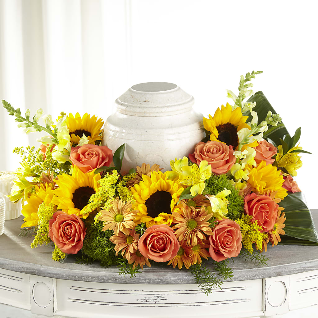 Faithful Sunflower Cremation Adornment – Eastland Heaven Sent Floral, Eastland TX