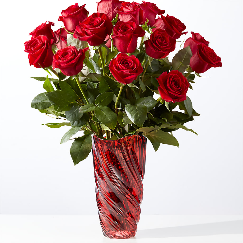 Classic Love Red Rose Bouquet with Luxe Swirl Vase – Eastland Heaven Sent Floral, Eastland TX