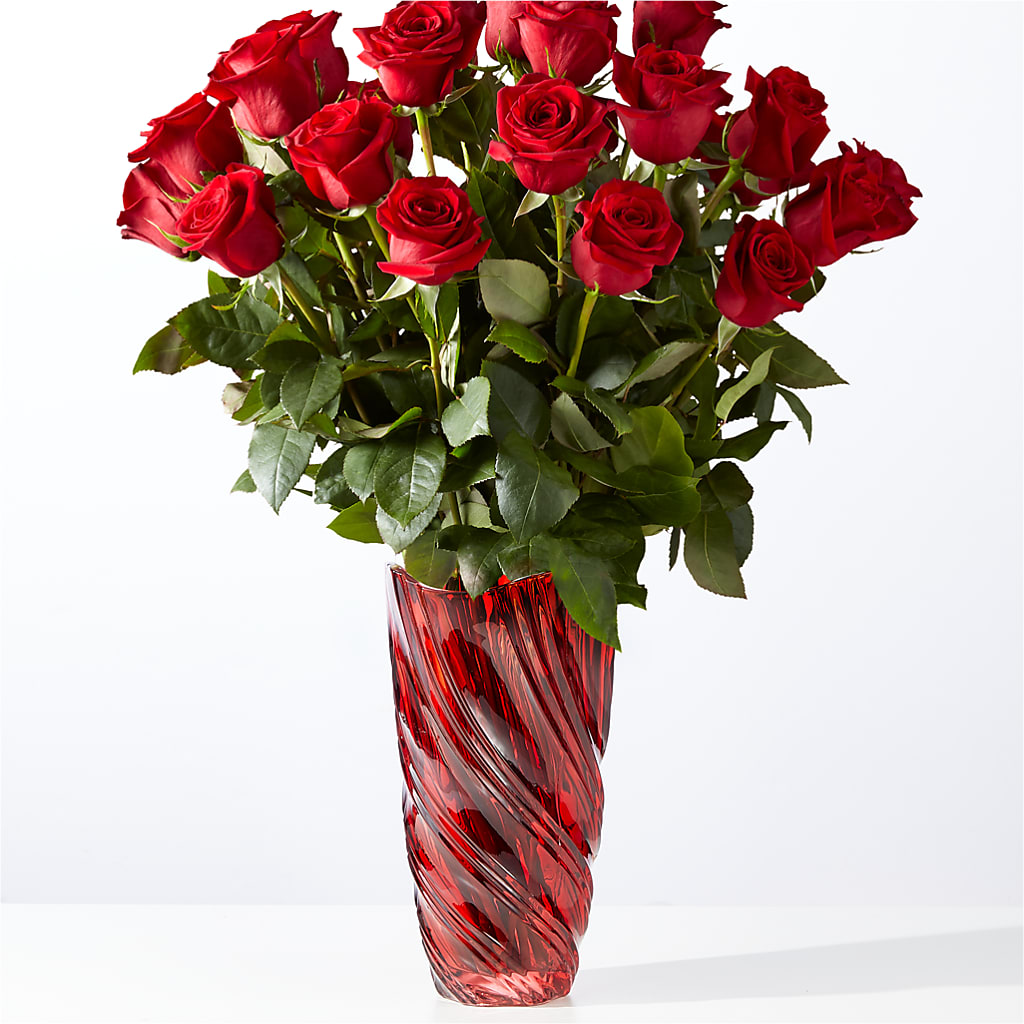 Classic Love Red Rose Bouquet with Luxe Swirl Vase – Eastland Heaven Sent Floral, Eastland TX