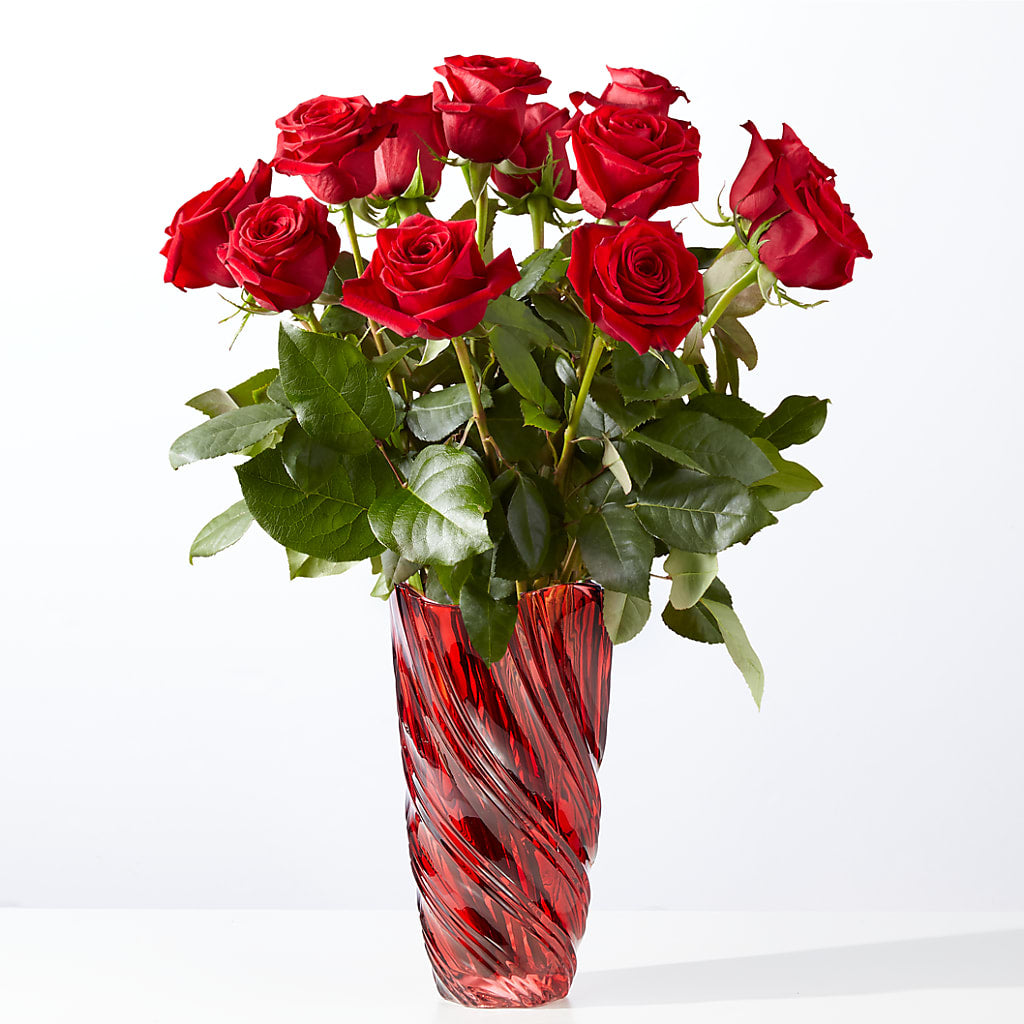 Classic Love Red Rose Bouquet with Luxe Swirl Vase – Eastland Heaven Sent Floral, Eastland TX