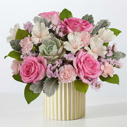Dusty Rose Bouquet with Ivory Vase –  Eastland Heaven Sent Floral, Eastland TX