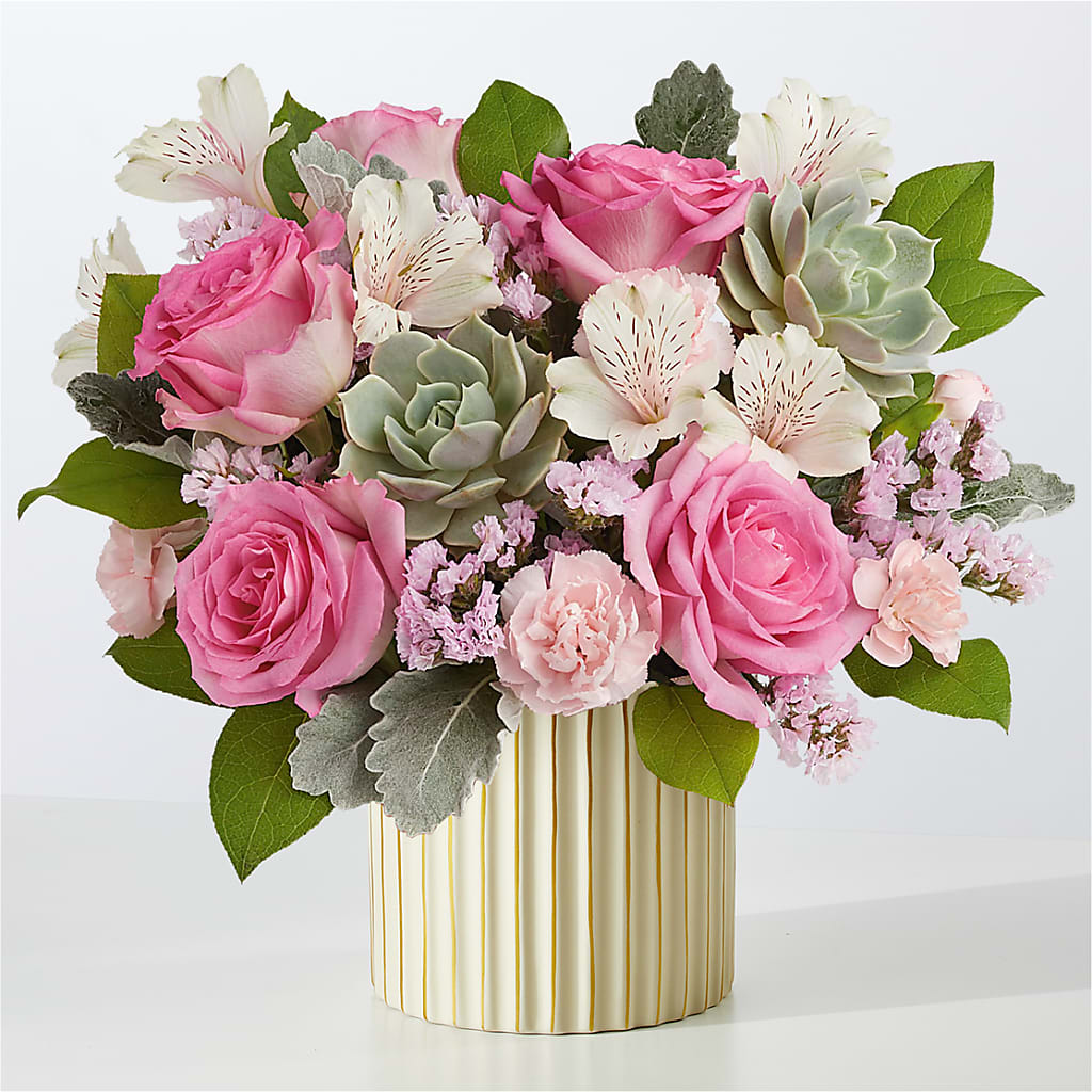 Dusty Rose Bouquet with Ivory Vase –  Eastland Heaven Sent Floral, Eastland TX